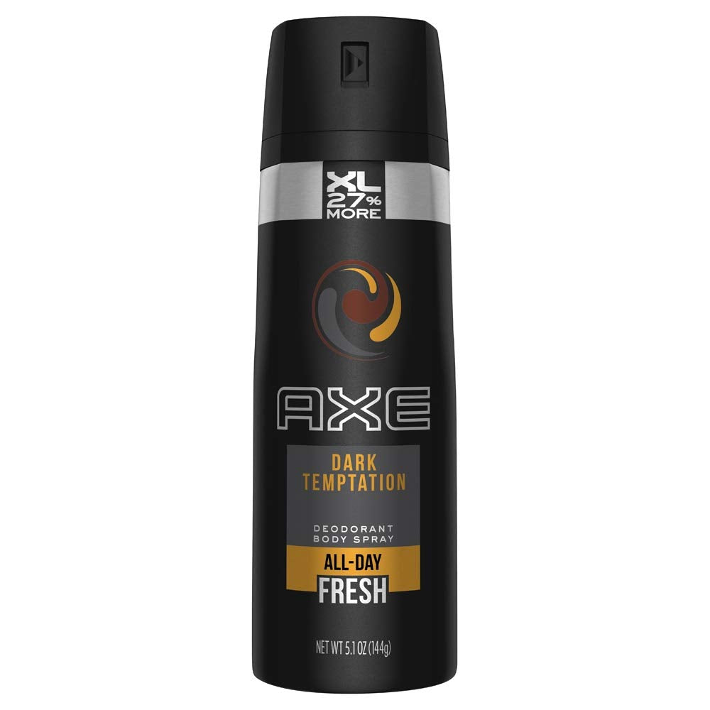 AXE Dark Temptation spray bottle in action for long-lasting freshness.