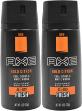 AXE Gold Citron, bouteille spray 118 ml, fraîcheur durable pour la peau.