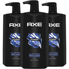 AXE Phoenix body wash foamy lather with mint and rosemary for all-day freshness.