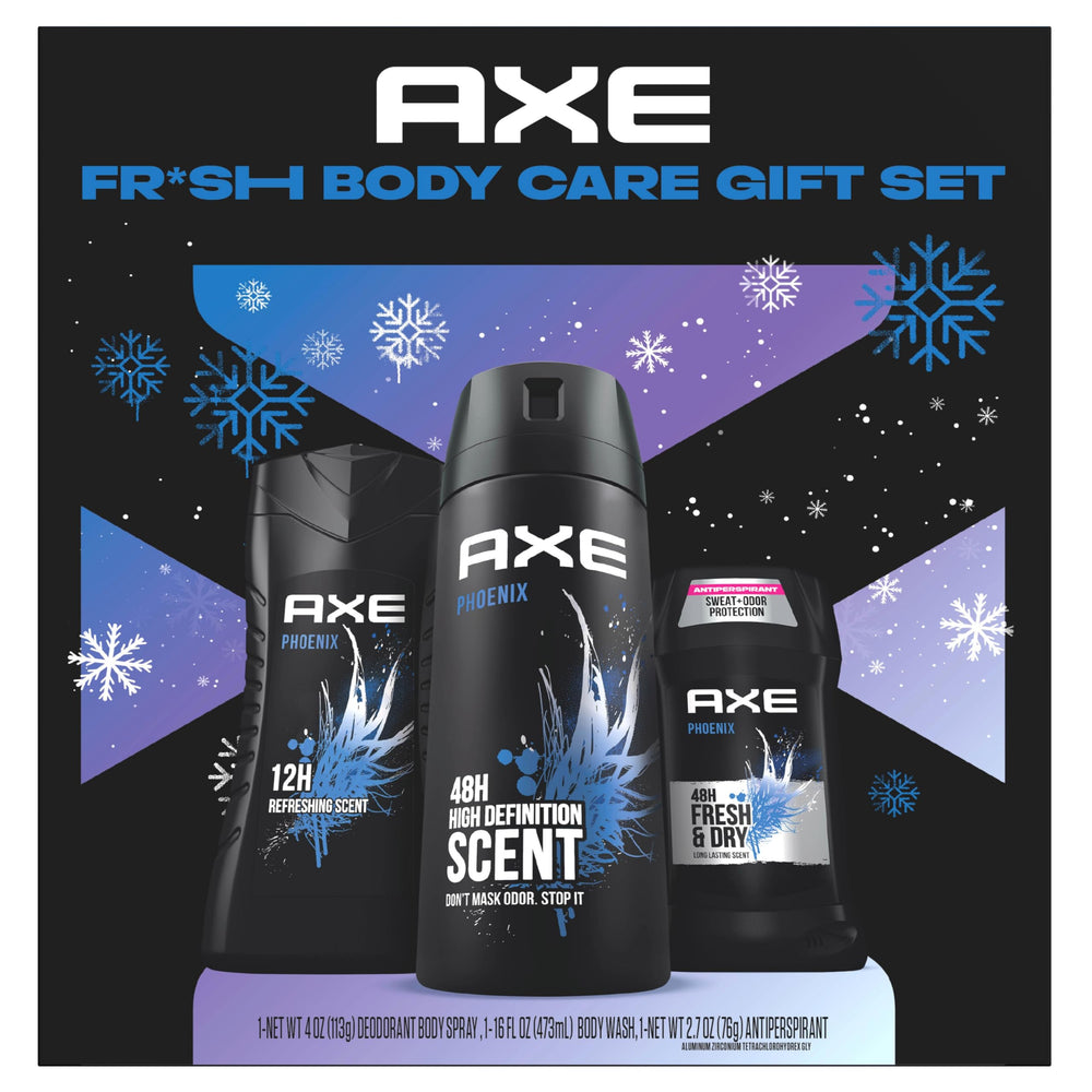 AXE Phoenix Fresh gift set box with three products for a complete grooming routine.
