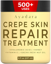 AYADARA Crepey Skin Repair Cream bottle highlights premium packaging for body tightening.