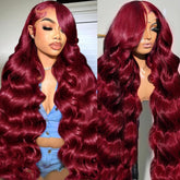 AYNISS V WIGS 30inch burgundy body wave lace front for natural, voluminous style.