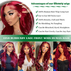 AYNISS V WIGS Pre-plucked burgundy wig offers a natural hairline for easy styling.