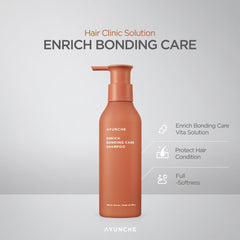 AYUNCHE Enrich Bonding Shampoo label shows premium salon-grade care.