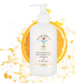 Ayur-Medic Orange Blossom Exfoliating Milk bottle with beads for gentle renewal in all skin types.