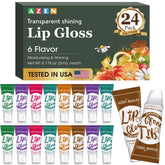 AZEN 24-pack lip gloss set display on shelf shows bulk value for shoppers.
