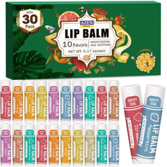 AZEN lip balm collection with 10 flavors for daily moisture and soft lips.