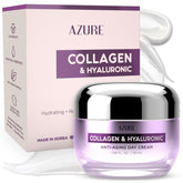 Azure Cosmetics collagen-hyaluronic face cream jar close-up for hydrated skin.