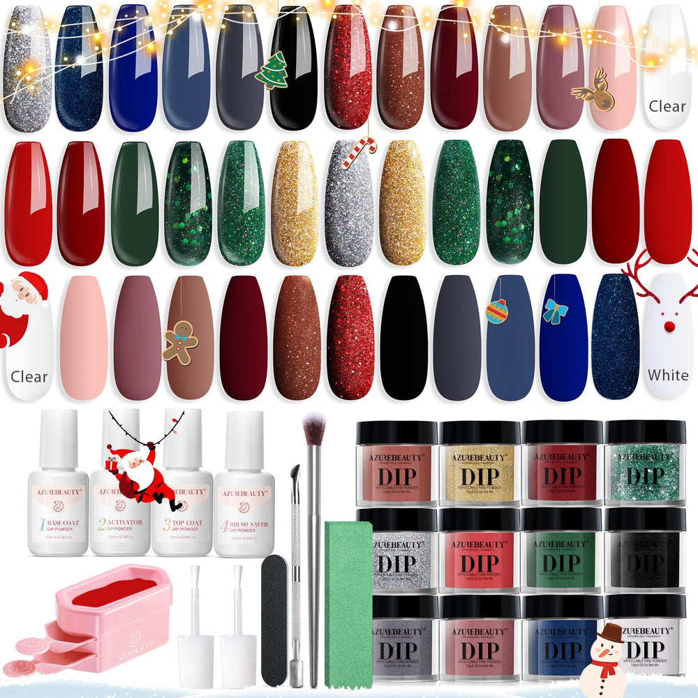AZUREBEAUTY 31-Pcs dip powder kit color swatches for a long-lasting manicure.