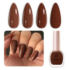 AZUREBEAUTY brown nail polish bottle shows fast-dry action for quick manicures.