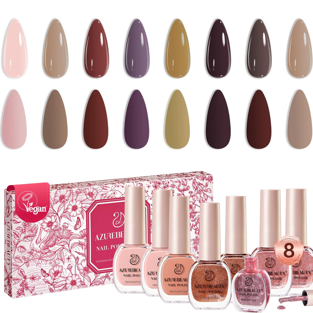 AZUREBEAUTY Brown Nude Nail Polish Set closeup shows rich pigment and smooth finish