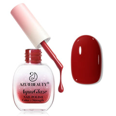 AzureBeauty Dark Red Nail Polish bottle close-up showing burgundy shade for elegant manicures.