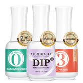 AZUREBEAUTY Dip Powder Base & Top Coat bottle with fast-dry formula for at-home manicures.