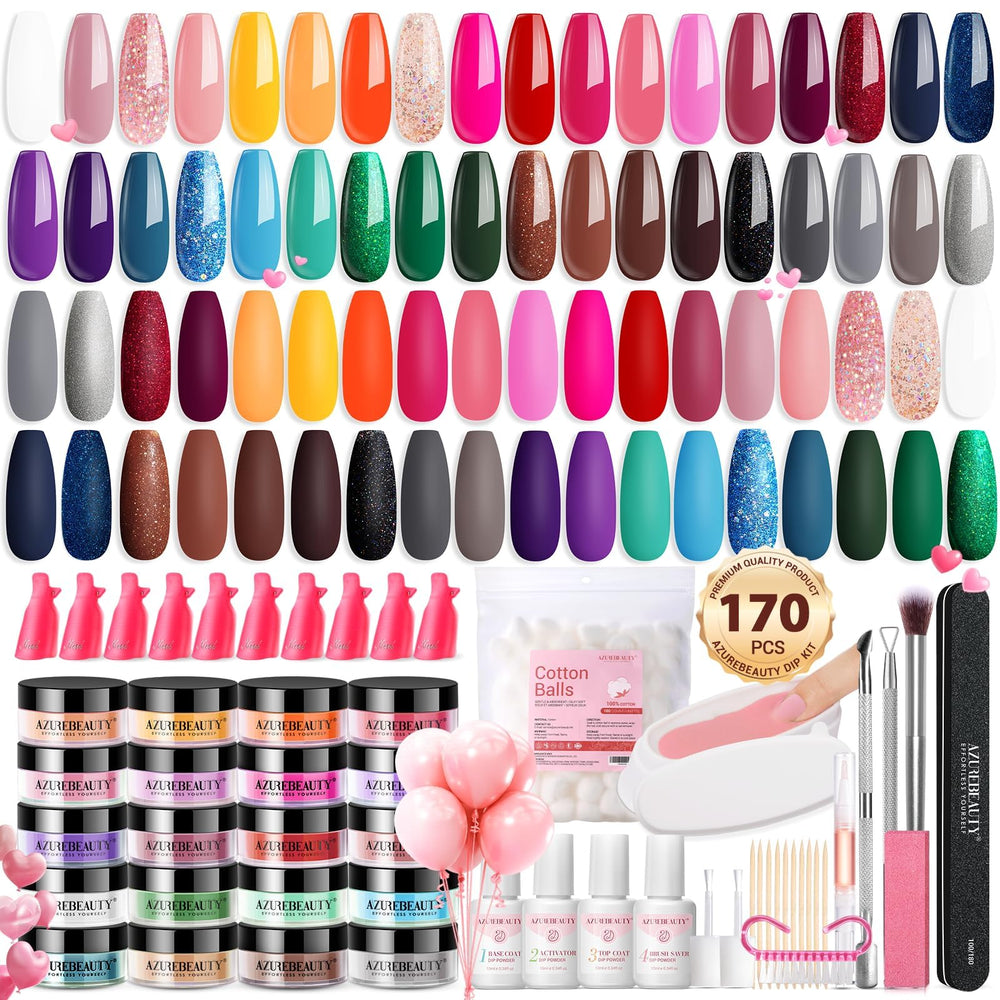 AZUREBEAUTY Dip Nails Powder Kit full collection showcasing 36 colors for versatile nail art.