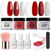 AzureBeauty Berry Red dip powder for a bold, durable manicure without lamp curing.