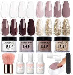 AZUREBEAUTY dip powder kit with milky white and mauve tones for at-home salon look