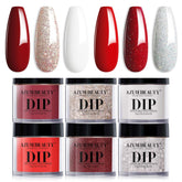 AZUREBEAUTY red burgundy dip powder for bold nails with deep shine.
