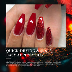 AzureBeauty red glitter dip powder close-up ideal for bold festive nail art.