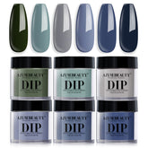AZUREBEAUTY dip powder set in blue sage green grey shades for durable glossy nails