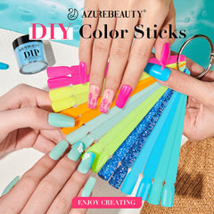 AZUREBEAUTY Dip powder swatches show eight vibrant shades for versatile looks.