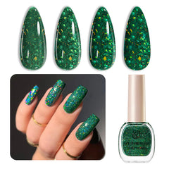 AZUREBEAUTY Green nail polish bottle closeup highlights quick-dry formula for at-home manicures