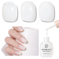 AzureBeauty Milky White Nail Polish bottle showing translucent pearl finish for elegant nails