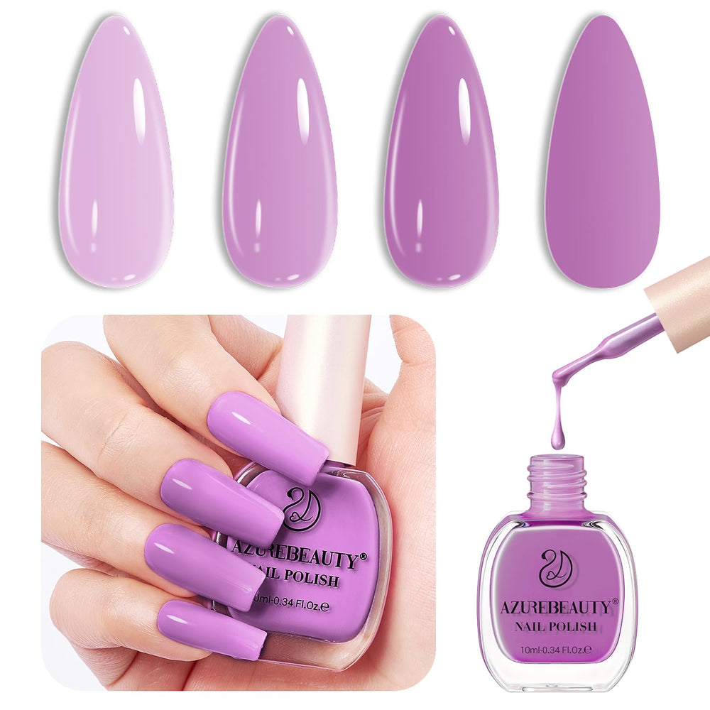 AZUREBEAUTY Purple Lavender Nail Polish bottle shows quick, even color