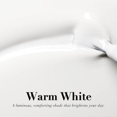 Close-up of AzureBeauty Warm White Nail Polish bottle, professional design.