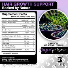 B Life Company hair vitamins bottle label view communicates product purpose