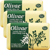 Baar Olivae Castile bar pack ideal for daily cleansing with organic olive oil.