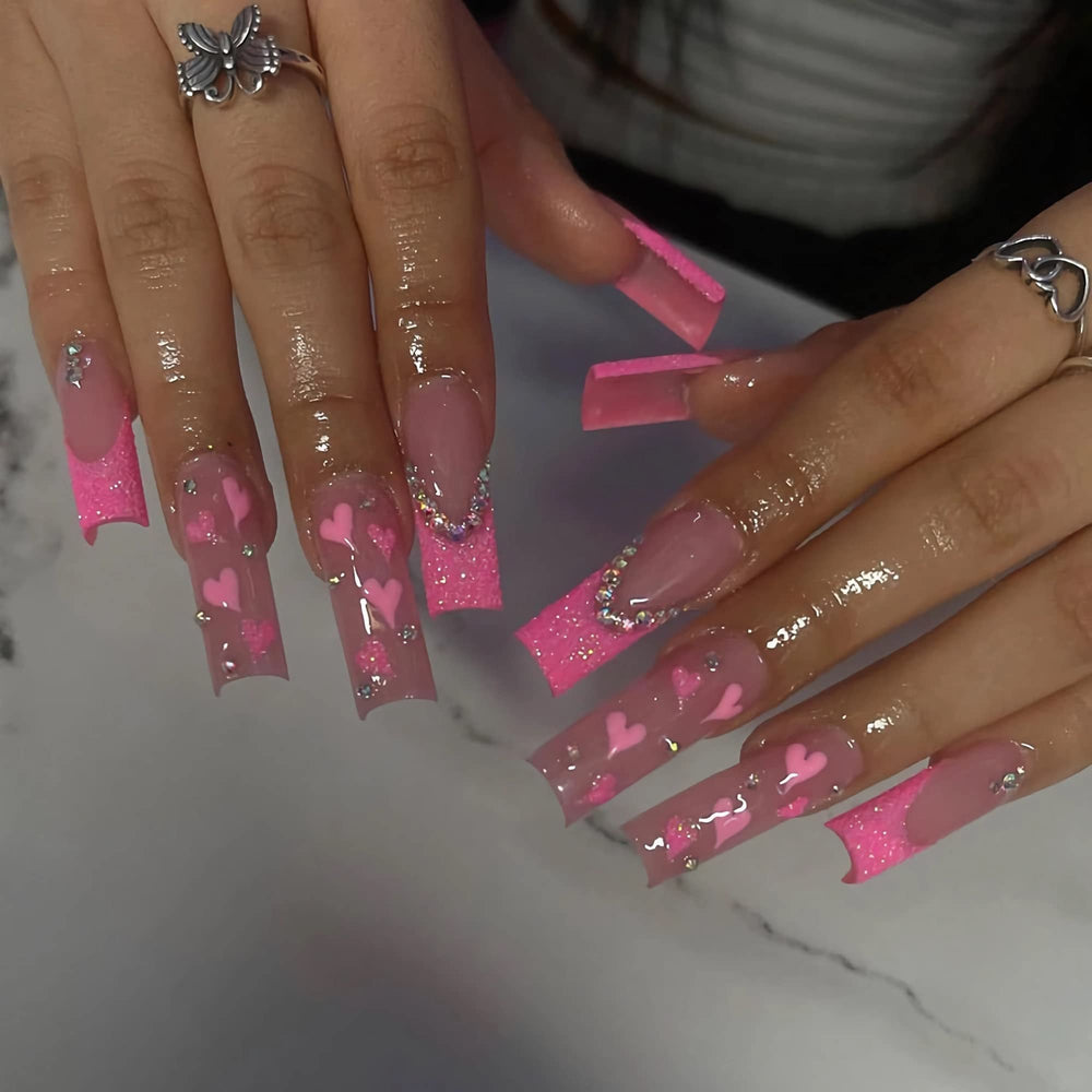 BABALAL coffin press-on nails with pink French tips for a chic salon-like look