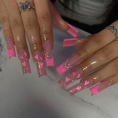 BABALAL coffin press-on nails with pink French tips for a chic salon-like look