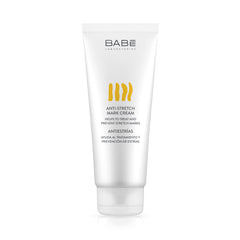 Babé Anti-Stretch Mark Cream tube highlights smooth texture and quick absorption for elasticity