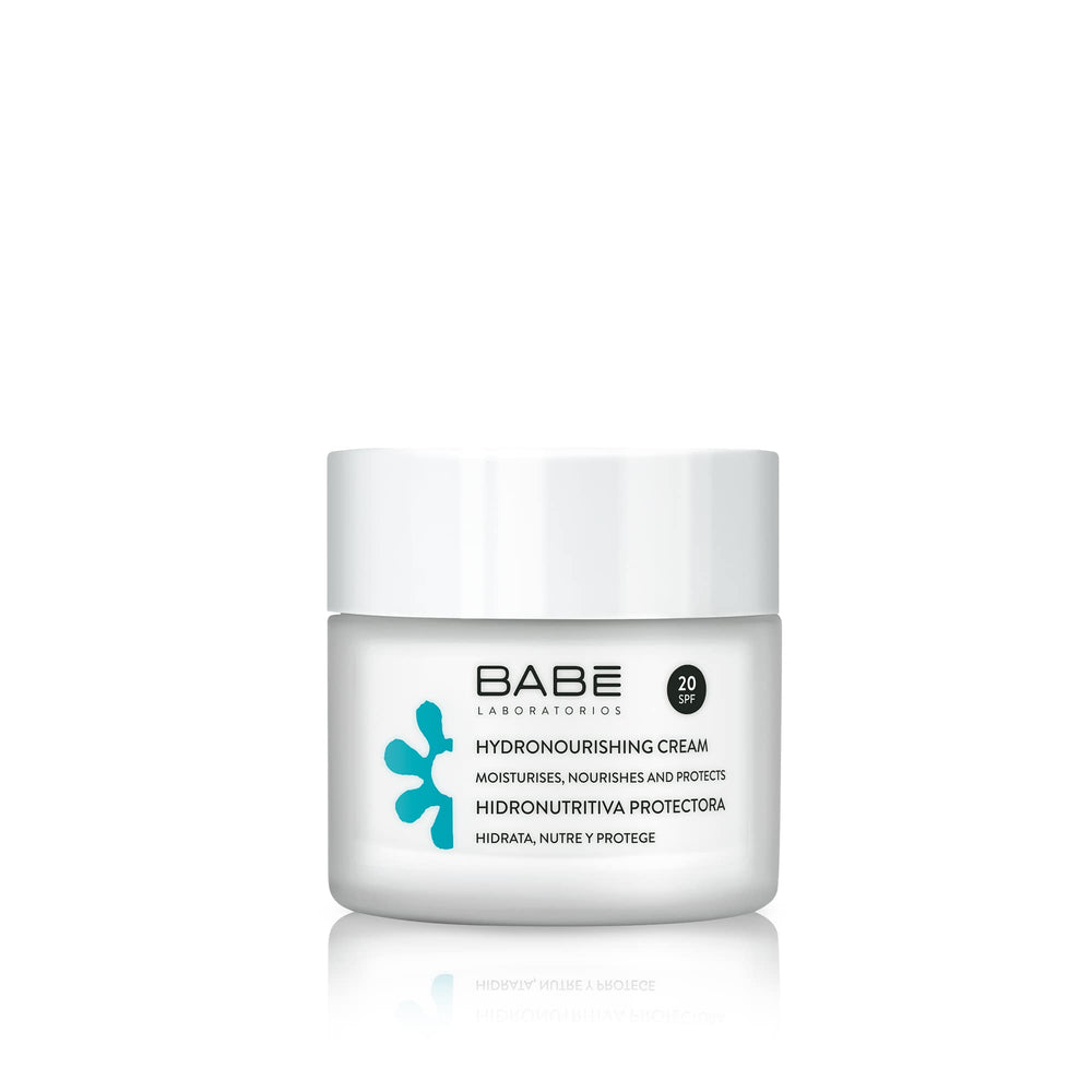 Babe Hydronurishing Cream SPF20 bottle with pump for easy daily hydration and sun protection.