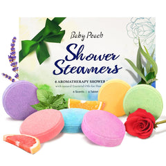 BABYPEACH six pack shower steamers arranged for spa like aroma in the shower