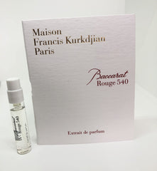 Baccarat Rouge 540 Extrait vial spray packaging for travel testing.