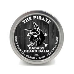 Badass Beard Care Beard Balm Pirate Scent 2 oz tin softens beard and hydrates skin.