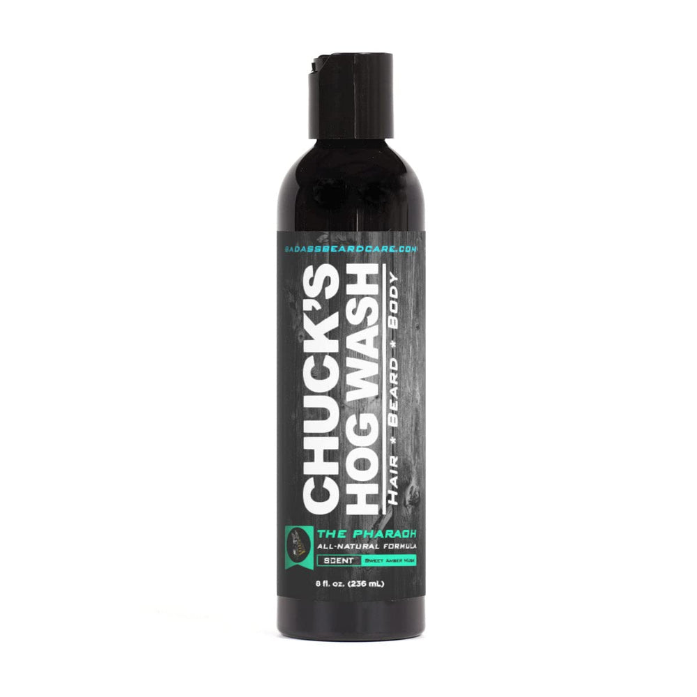 Badass Beard Care Chuck's Hog Wash Pharaoh bottle pour shows easy daily use