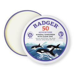 Badger biodegradable reef-safe sunscreen tin showing portable mineral sun protection for outdoors