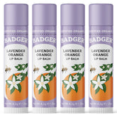 Badger Lavender Orange Lip Balm packaging showing long-lasting moisture.