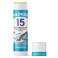 Badger mineral lip balm provides SPF 15 for on-the-go sun protection.