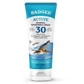 Badger Mineral Sunscreen Cream SPF 30 bottle—reef-safe sun protection on the go.