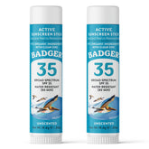 Badger Mineral Sunscreen Face Stick SPF 35 cap close-up for travel-friendly sun protection.