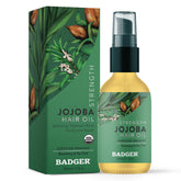 Badger Organic Jojoba Hair Oil bottle pump for quick scalp hydration