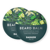 Badger organic leave-in beard conditioner bottle shown for smooth, non-greasy styling