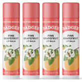 Badger Pink Grapefruit Lip Balm packaging close-up showing organic formula for hydration
