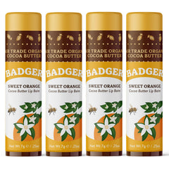 Badger Sweet Orange Cocoa Butter Lip Balm closeup shows creamy, hydrating texture