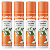 Badger Tangerine Breeze lip balm packaging shown, providing long-lasting moisture for dry lips.