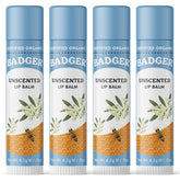 Badger Unscented Classic Lip Balm four-pack packaging for consistent moisture