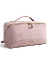 BAGSMART makeup bag open flat in pink for quick cosmetics access